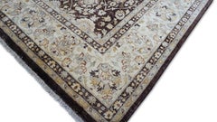Vine and Rosette Motifs Chocolate Field with Ivory Wool Rug 8'11''x12'