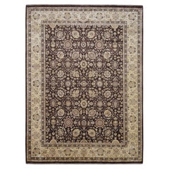 Motifs de vignes et de rosettes Tapis en laine ivoire et champ chocolat 8'11''x12''.