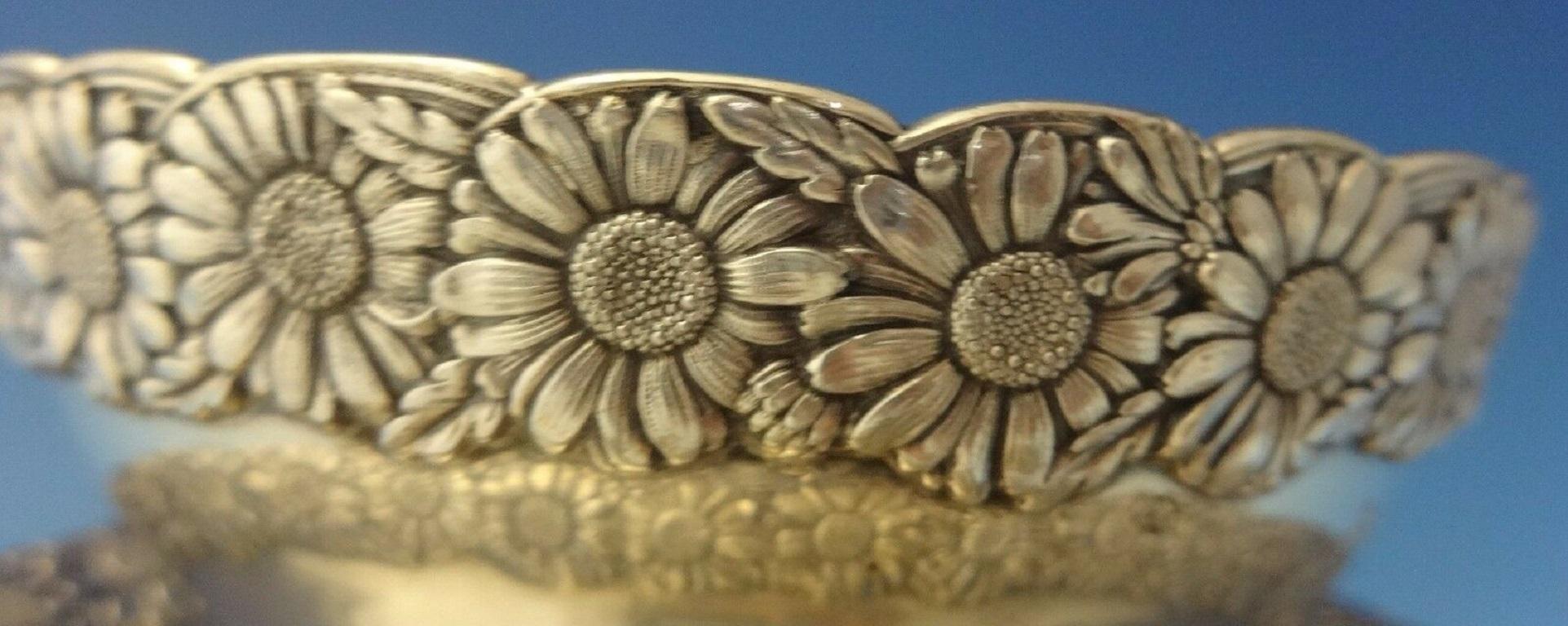Vine by Tiffany & Co. This delightful Vine by Tiffany & Co. sterling dip dish and underplate in the daisy motif. Vintage elaborate monogram. The pieces are marked with a date letter M for 1873-1891 and #8174/2590. The bowl measures 2 tall, 4 1/2