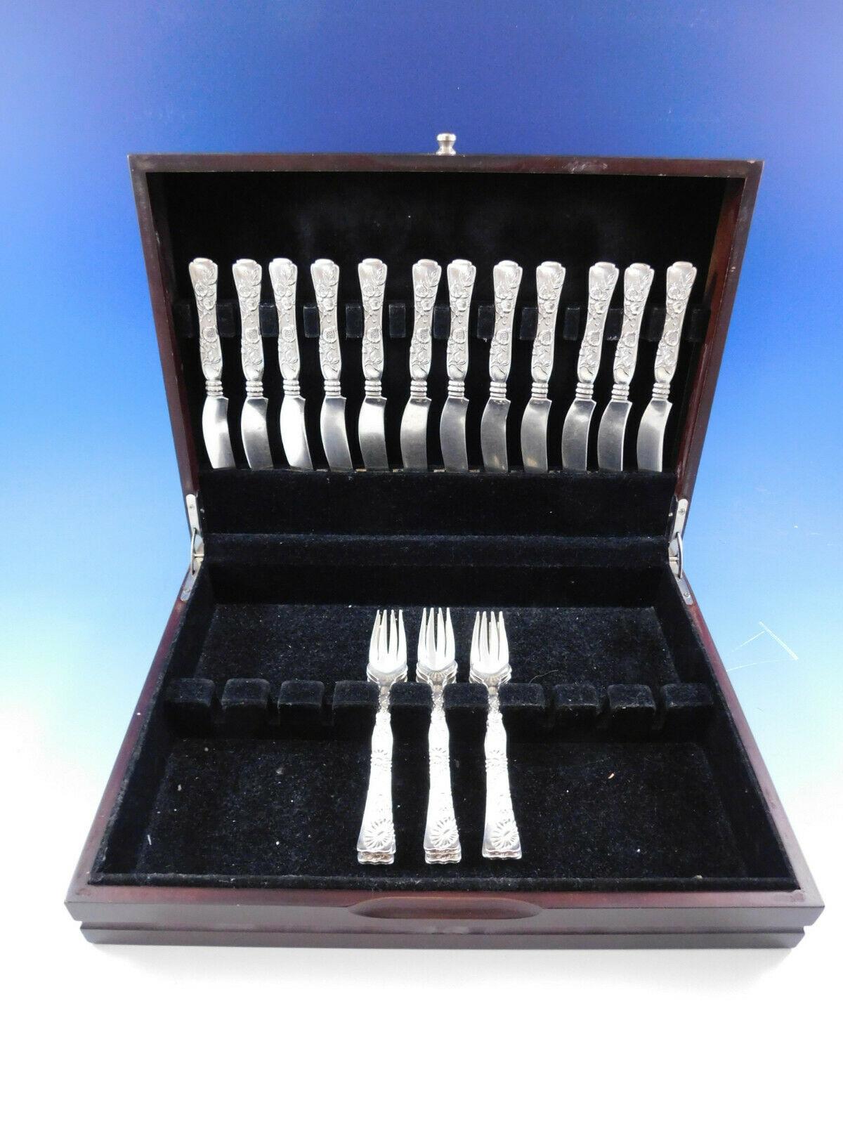 Vine by Tiffany and Co. sterling silver Individual Fish set, 24 pieces. This set includes:

12 fish knives, flat handle all-sterling, with pomegranate motif, 8
