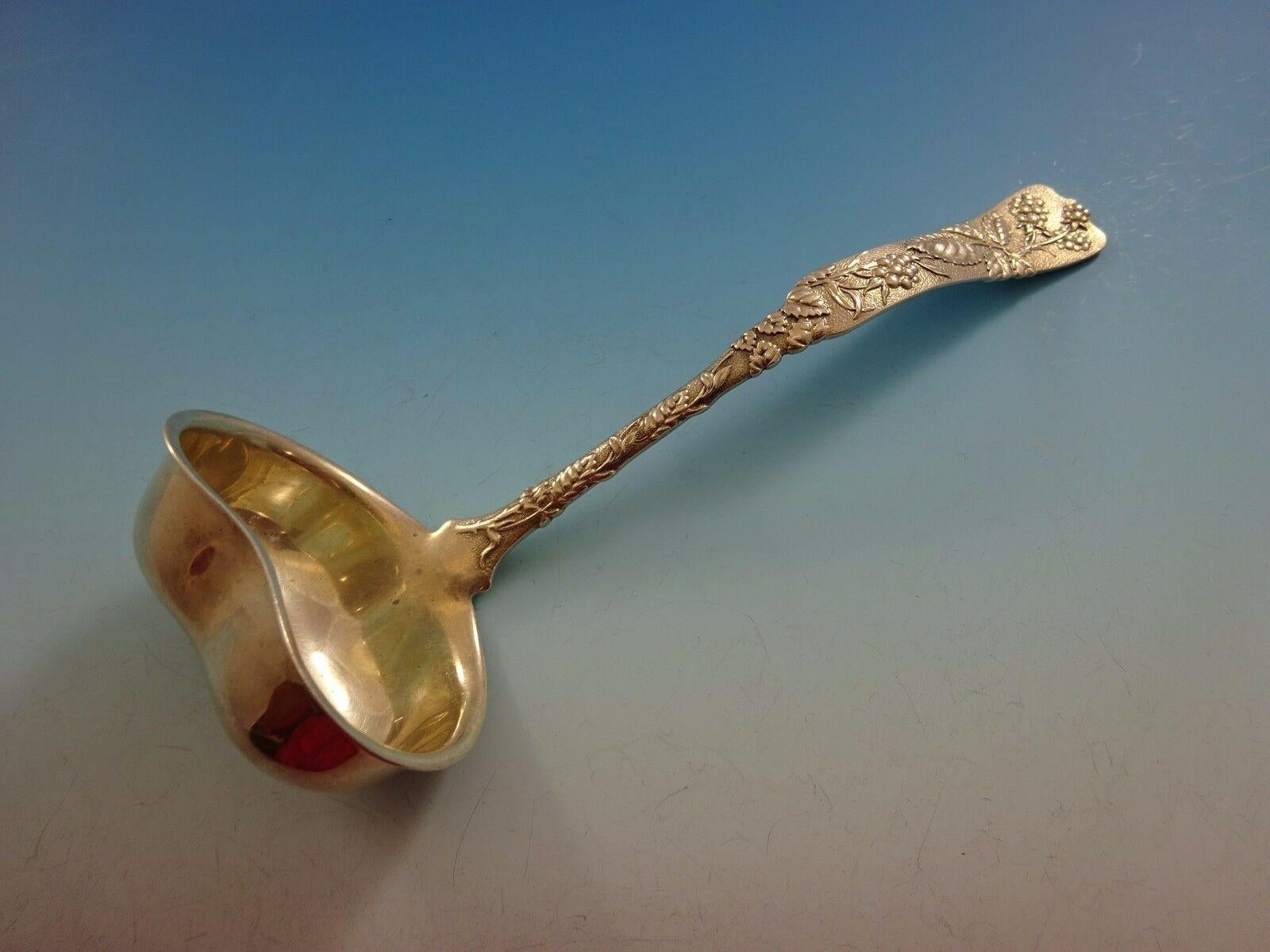 Sterling silver gravy ladle with raspberries motif and unusual heart shaped bowl 6 7/8