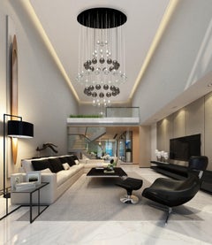 Vine Carousel Modern Chandelier in Grey and Clear Artisan Glass Globes