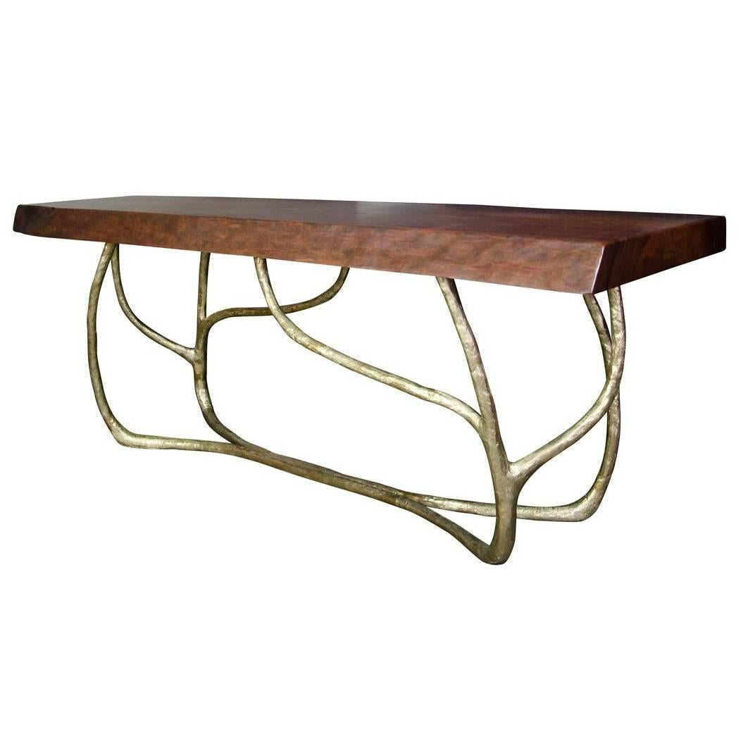 Modern Vine Console with Glass Top For Sale