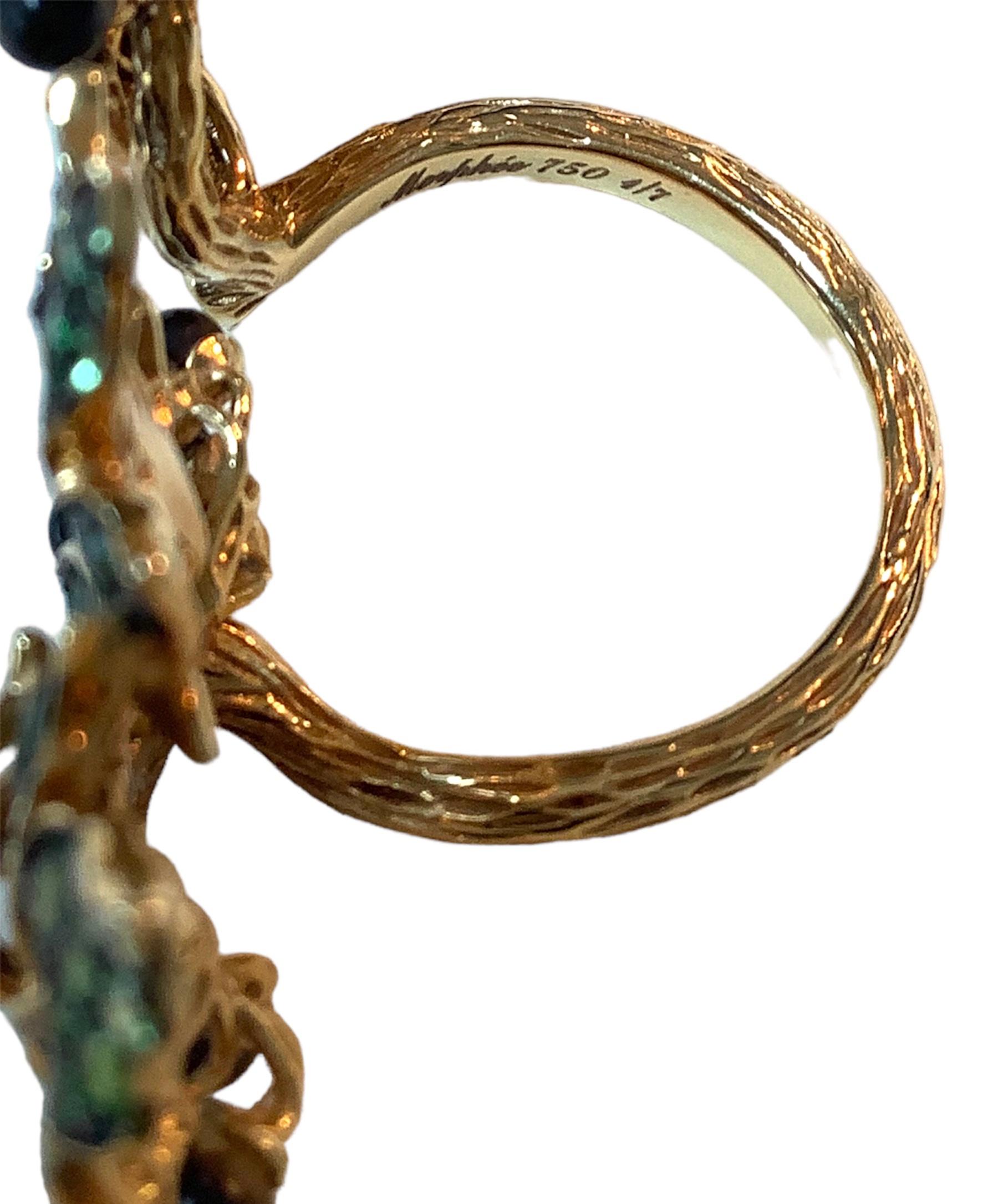 Women's Vine Designer Cocktail Ring - Emerald & Tsavorite with Mother of Pearl For Sale