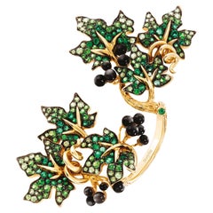 Vine Designer Cocktail Ring - Emerald & Tsavorite with Mother of Pearl