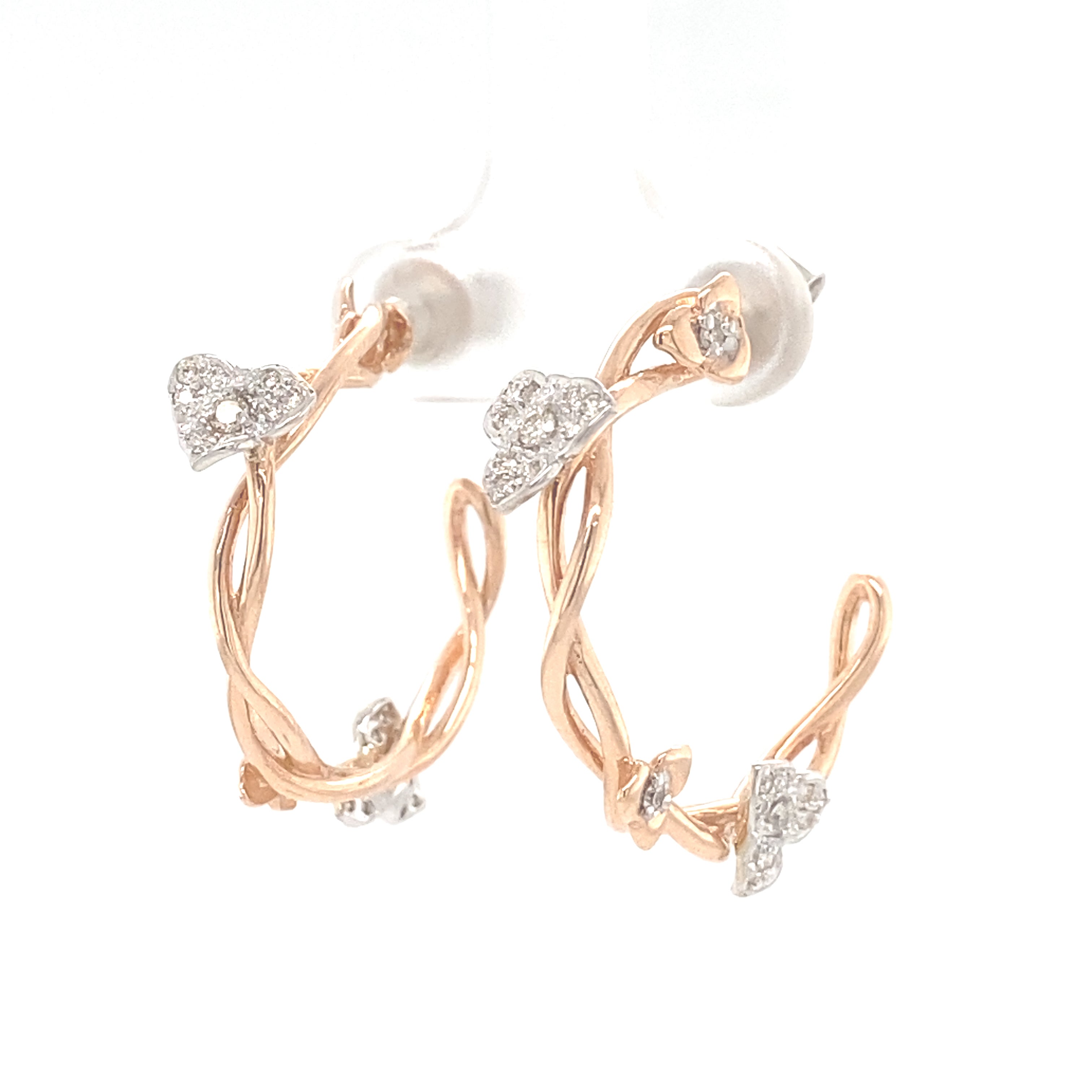 Vine Diamond C- Hoop Earrings In Dual Tone Set in 18K Solid Gold