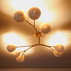 Vine Eight: 8-Light Sculptural Chandelier, Handmade Ceramic & Brushed Brass