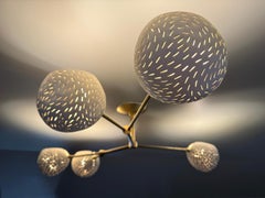 Vine Five: Semi-Flush Mount Chandelier, Sculptural Lighting, Brass, Ceramic