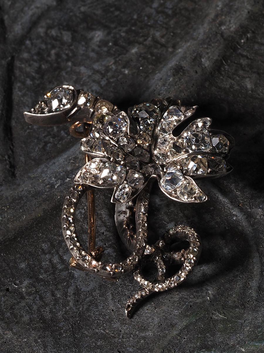 Taille vieille Europe Vine Leaf Antique Broche Grape Branch Natural Diamonds Victorian Floral