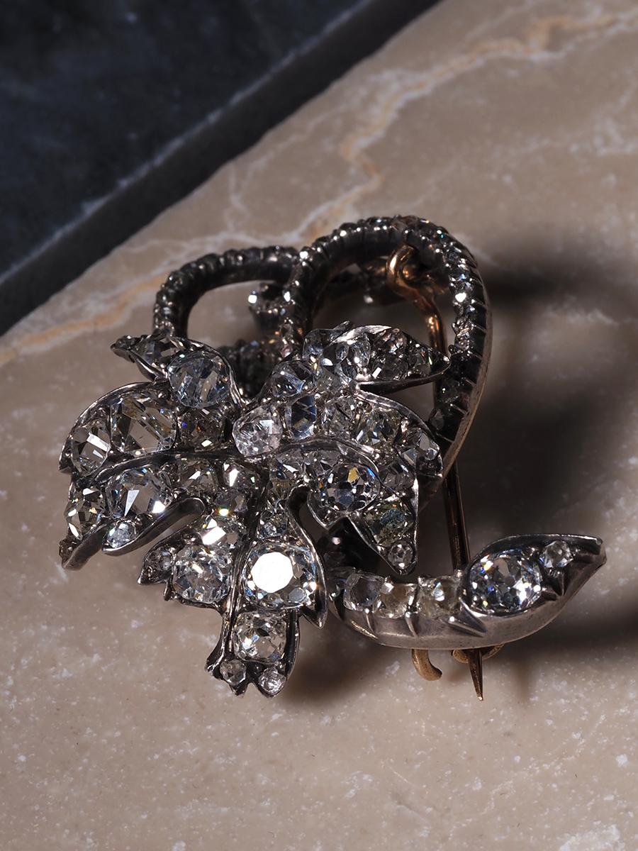  Vine Leaf Antique Broche Grape Branch Natural Diamonds Victorian Floral Unisexe 