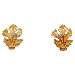 Vine Leaf Small Studs - 18ct yellow gold with diamond accents