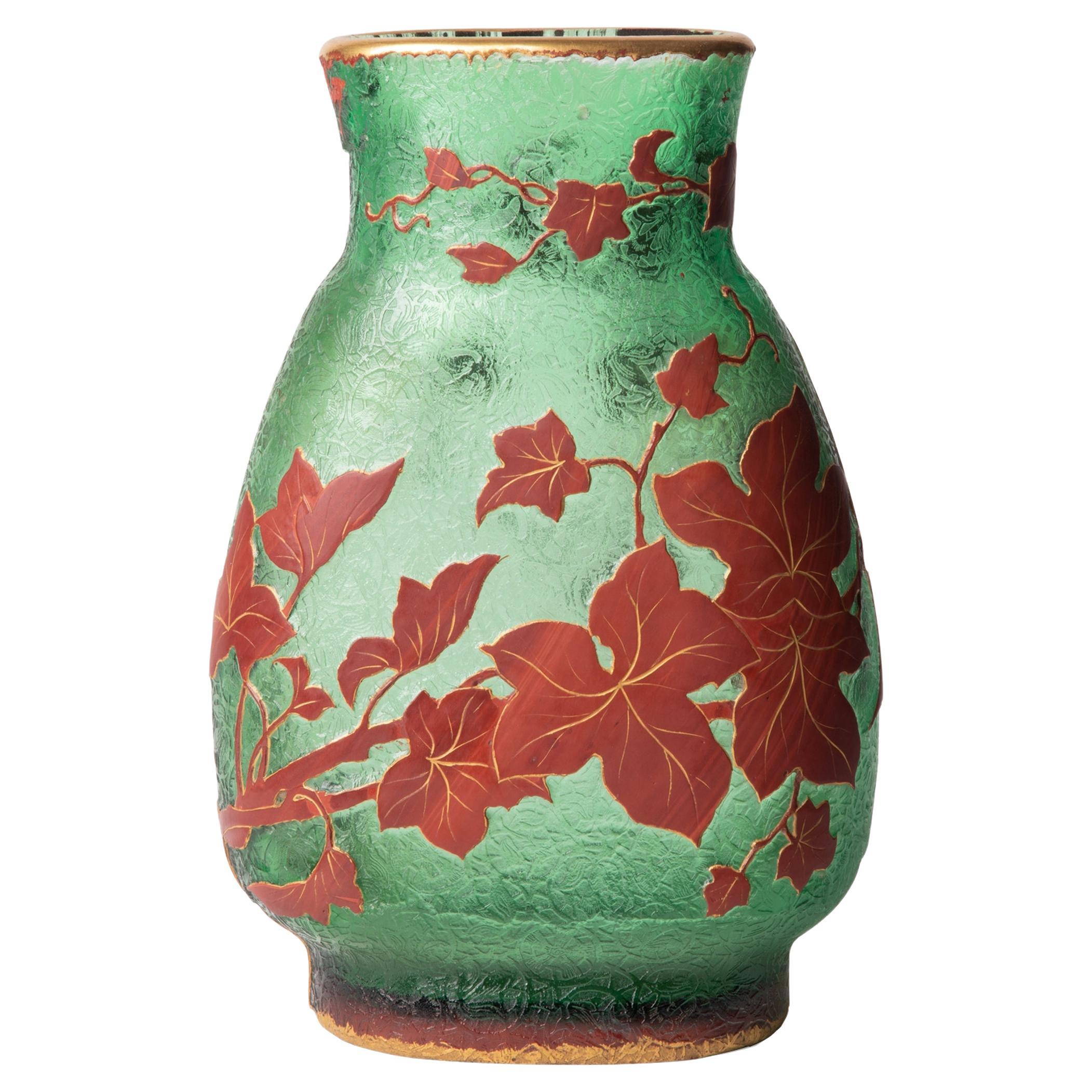 "Vine leaves" double glass vase by Daum