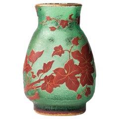 Antique "Vine leaves" double glass vase by Daum