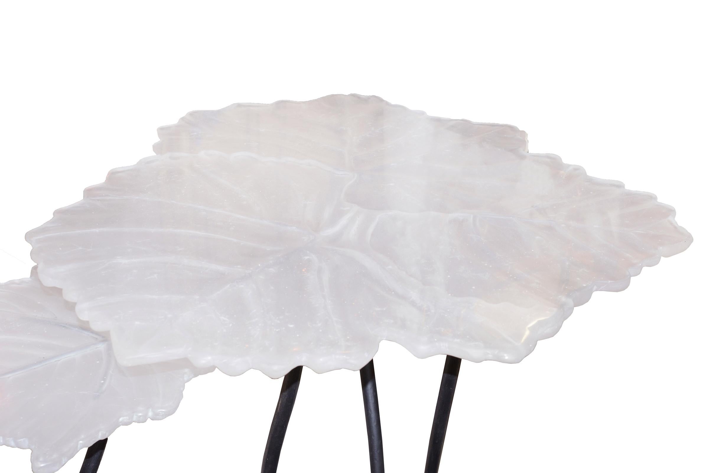 French Vine Leaves Set of 2 Table in Crystal For Sale