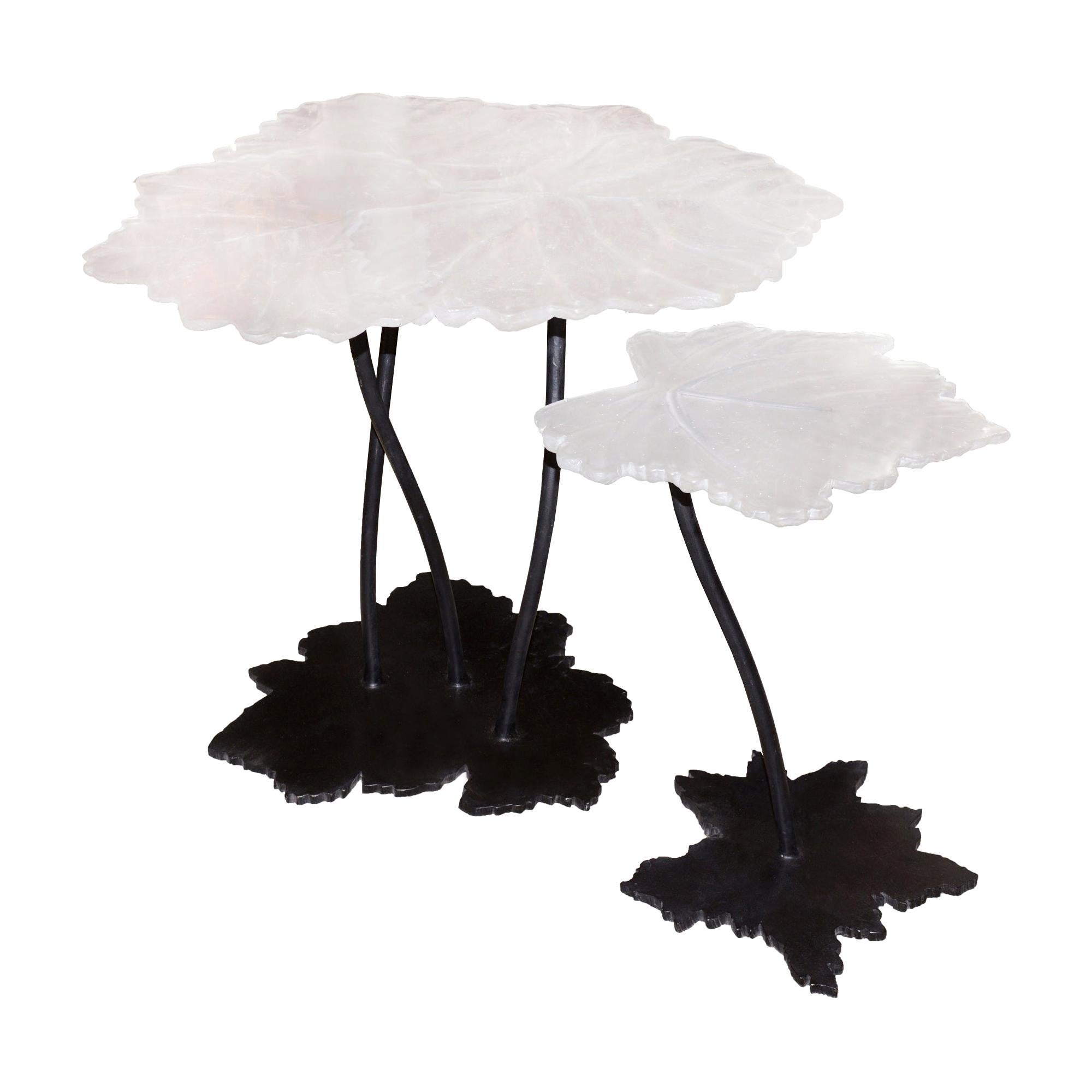 Vine Leaves Set of 2 Table in Crystal For Sale