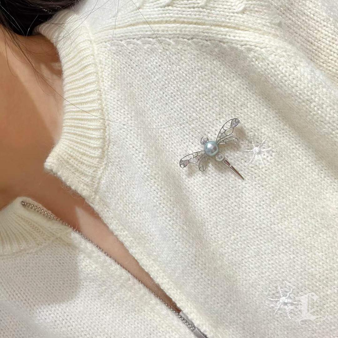 Uncut 【Vine Symphony】Tahitian & Akoya Pearl Dragonfly Brooch-Pendant For Sale