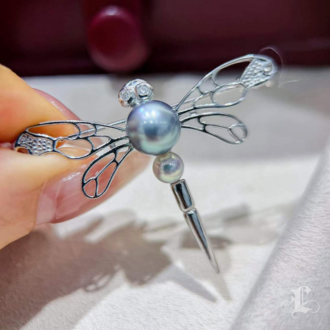 Women's 【Vine Symphony】Tahitian & Akoya Pearl Dragonfly Brooch-Pendant For Sale