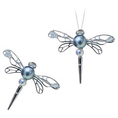 【Vine Symphony】Tahitian & Akoya Pearl Dragonfly Brooch-Pendant