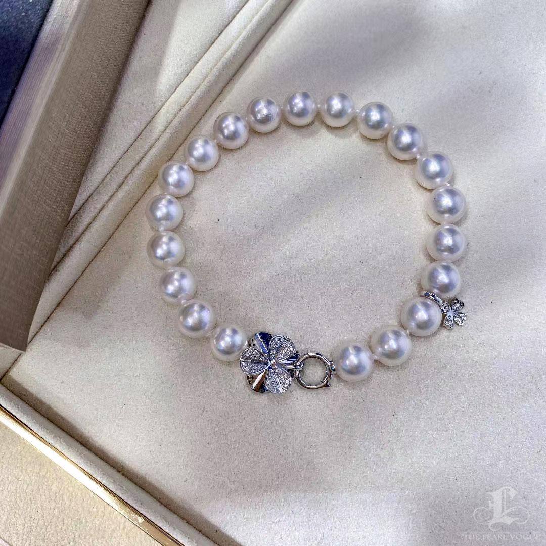 Women's 【Vine Symphony】Akoya Pearl Clover Diamond Bracelet For Sale