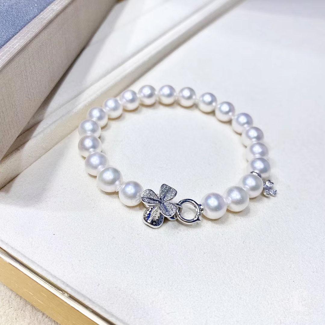 【Vine Symphony】Akoya Pearl Clover Diamond Bracelet For Sale 2
