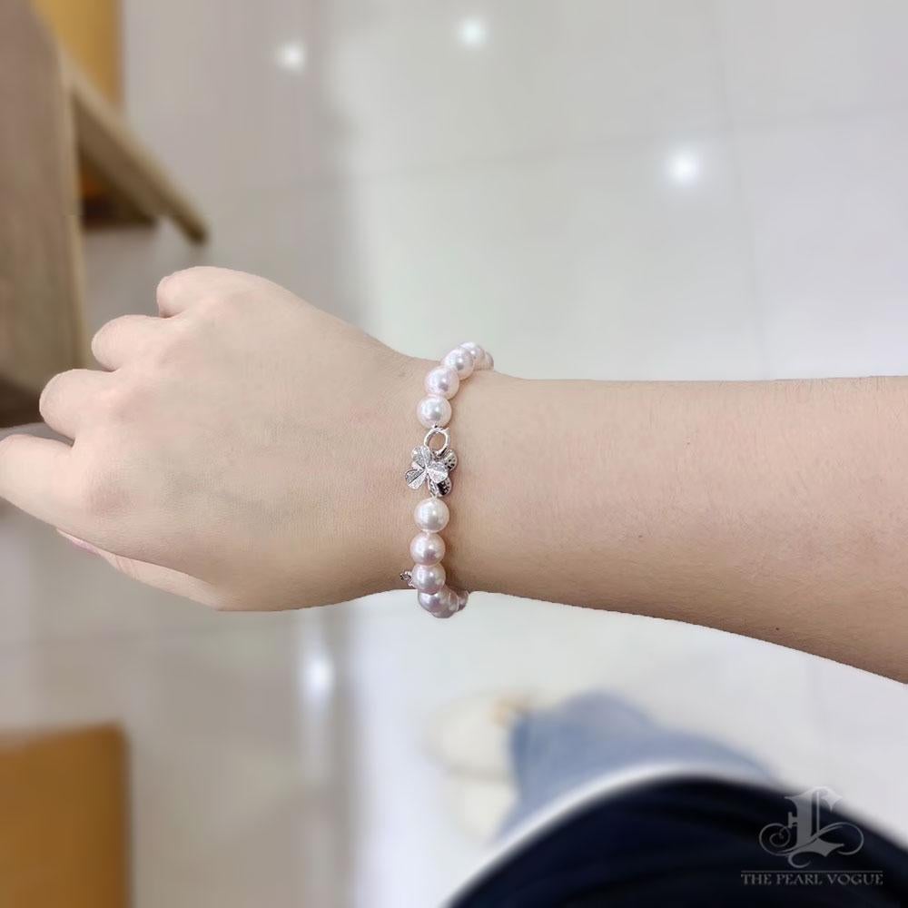 【Vine Symphony】Akoya Pearl Clover Diamond Bracelet For Sale 3