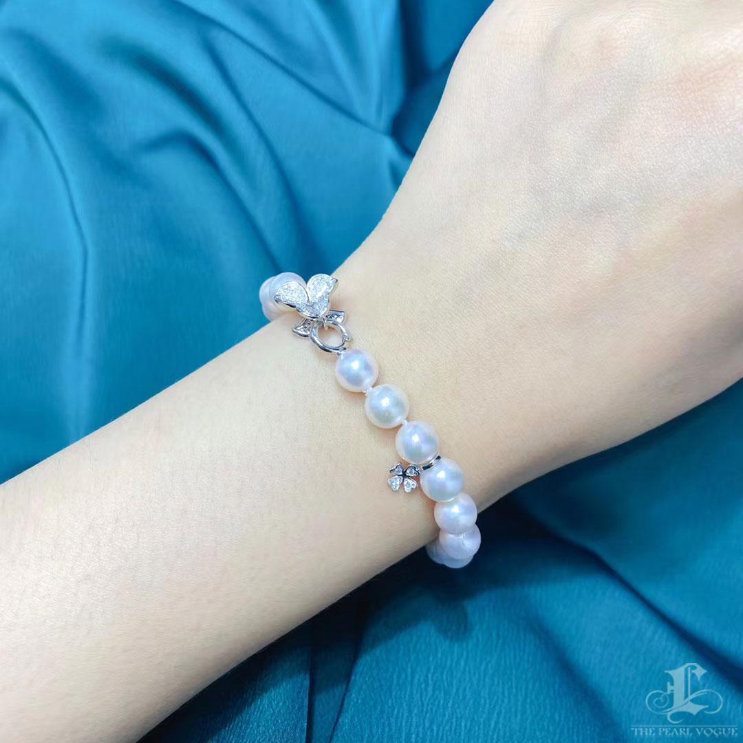 【Vine Symphony】Akoya Pearl Clover Diamond Bracelet For Sale 4
