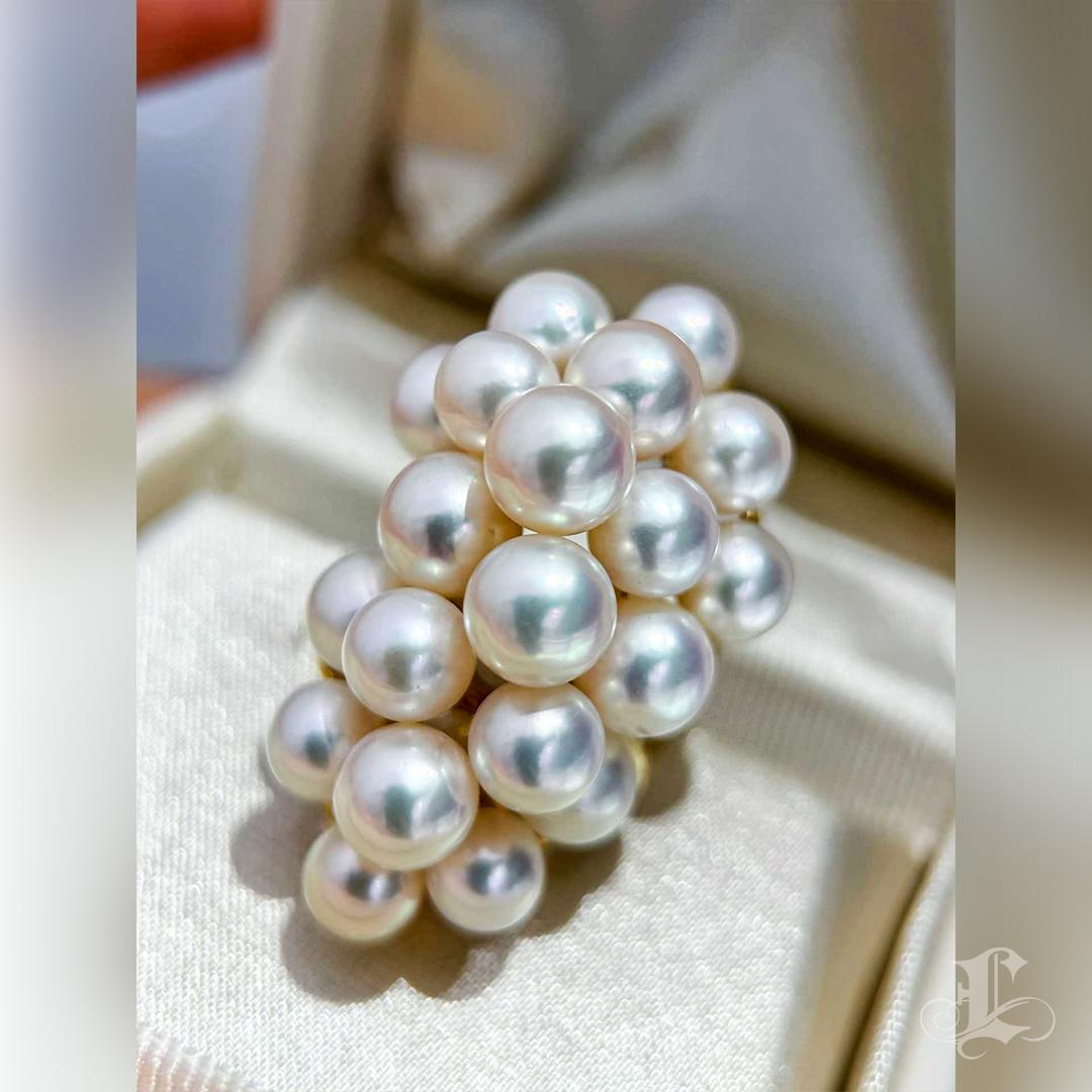 【Vine Symphony】Akoya Pearl Cluster Statement Ring in 18K Gold Pour femmes en vente