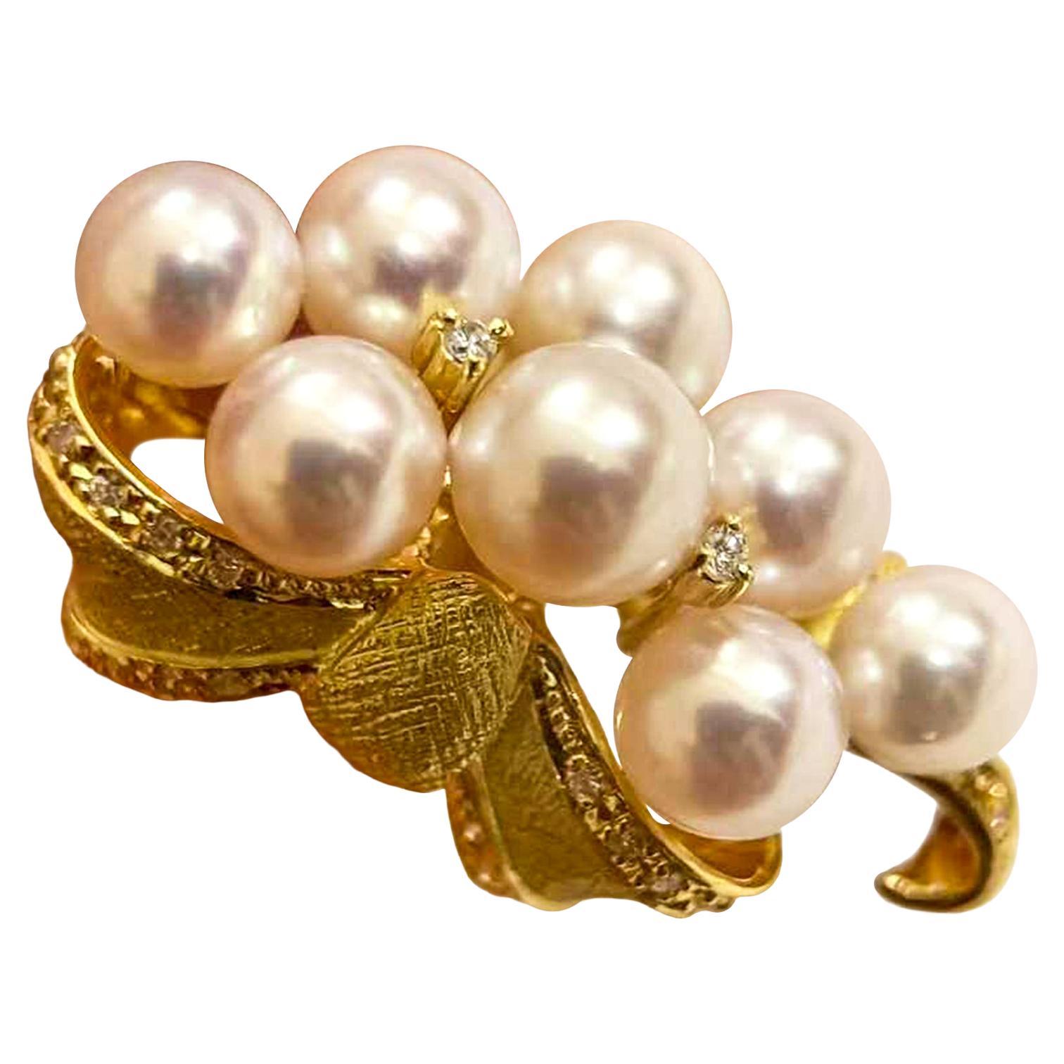 【Vine Symphony】Anillo de perlas Akoya y lazo de diamantes en oro de 18 quilates en venta