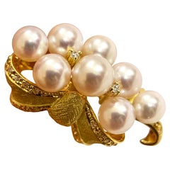【Vine Symphony】Anillo de perlas Akoya y lazo de diamantes en oro de 18 quilates
