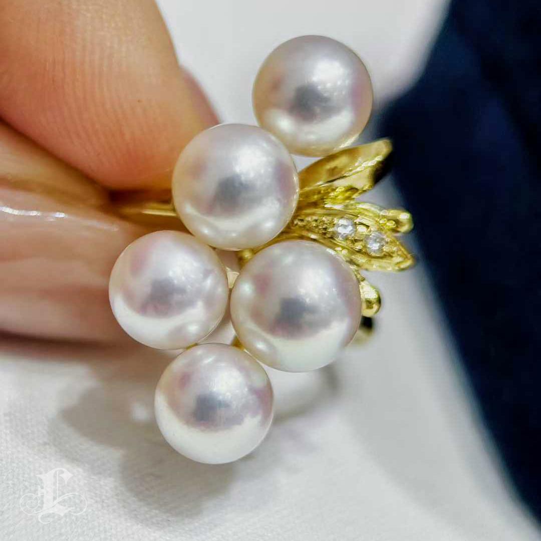 【Vine Symphony】Aurora Bague à grappes de perles d'Akoya avec diamants Neuf - En vente à New York, NY
