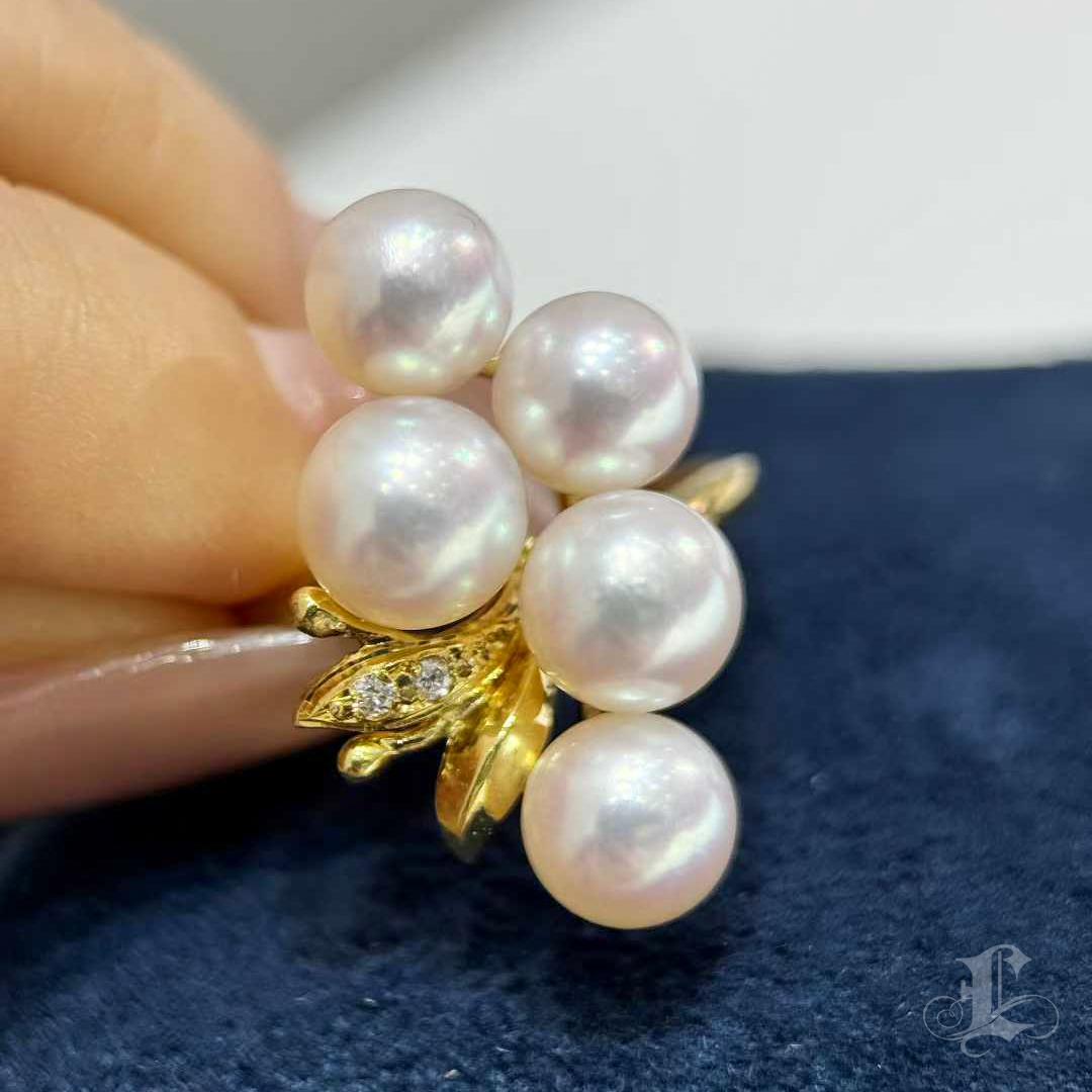 【Vine Symphony】Aurora Bague à grappes de perles d'Akoya avec diamants Pour femmes en vente
