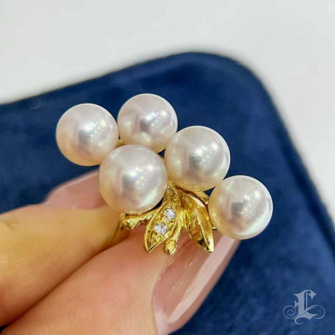【Vine Symphony】Aurora Bague à grappes de perles d'Akoya avec diamants en vente 1
