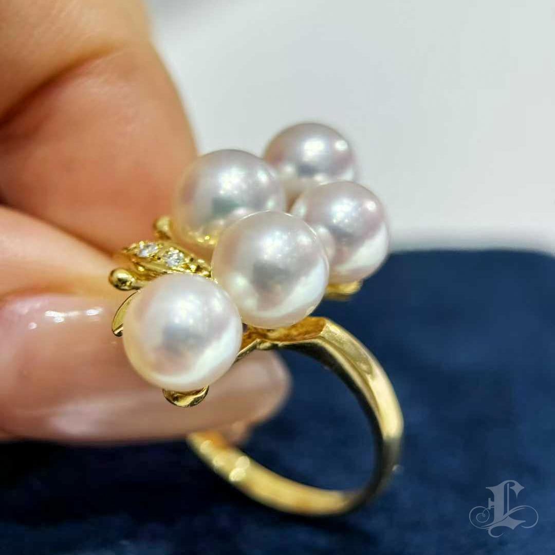 【Vine Symphony】Aurora Bague à grappes de perles d'Akoya avec diamants en vente 2