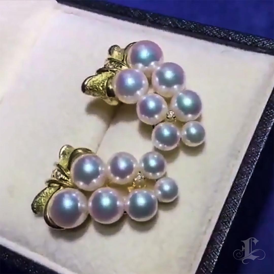 【Sinfonia di vite】Orecchini di perle Akoya di Aurora a grappolo in vendita 2