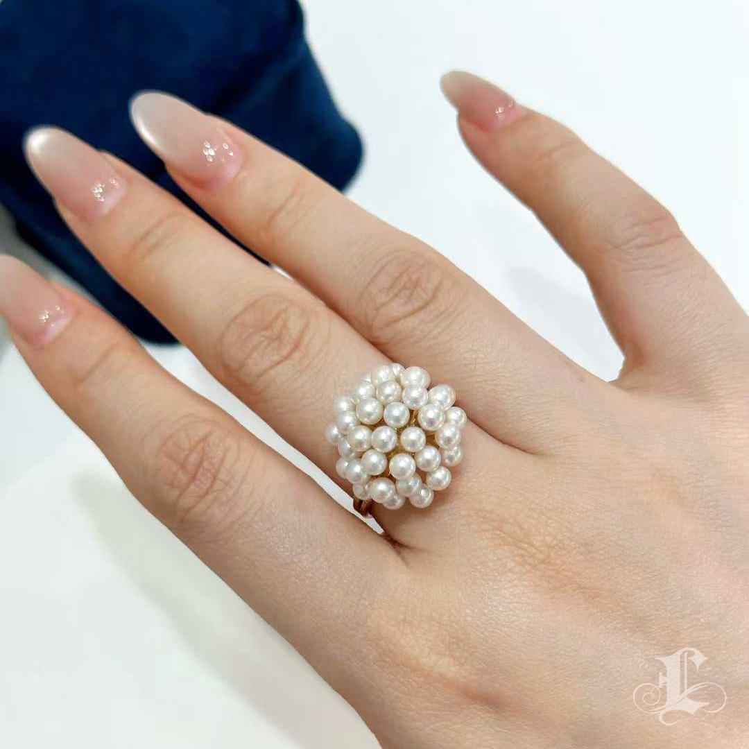 Uncut 【Vine Symphony】Aurora Baby Akoya Pearl Bouquet Ring in 14k Gold For Sale