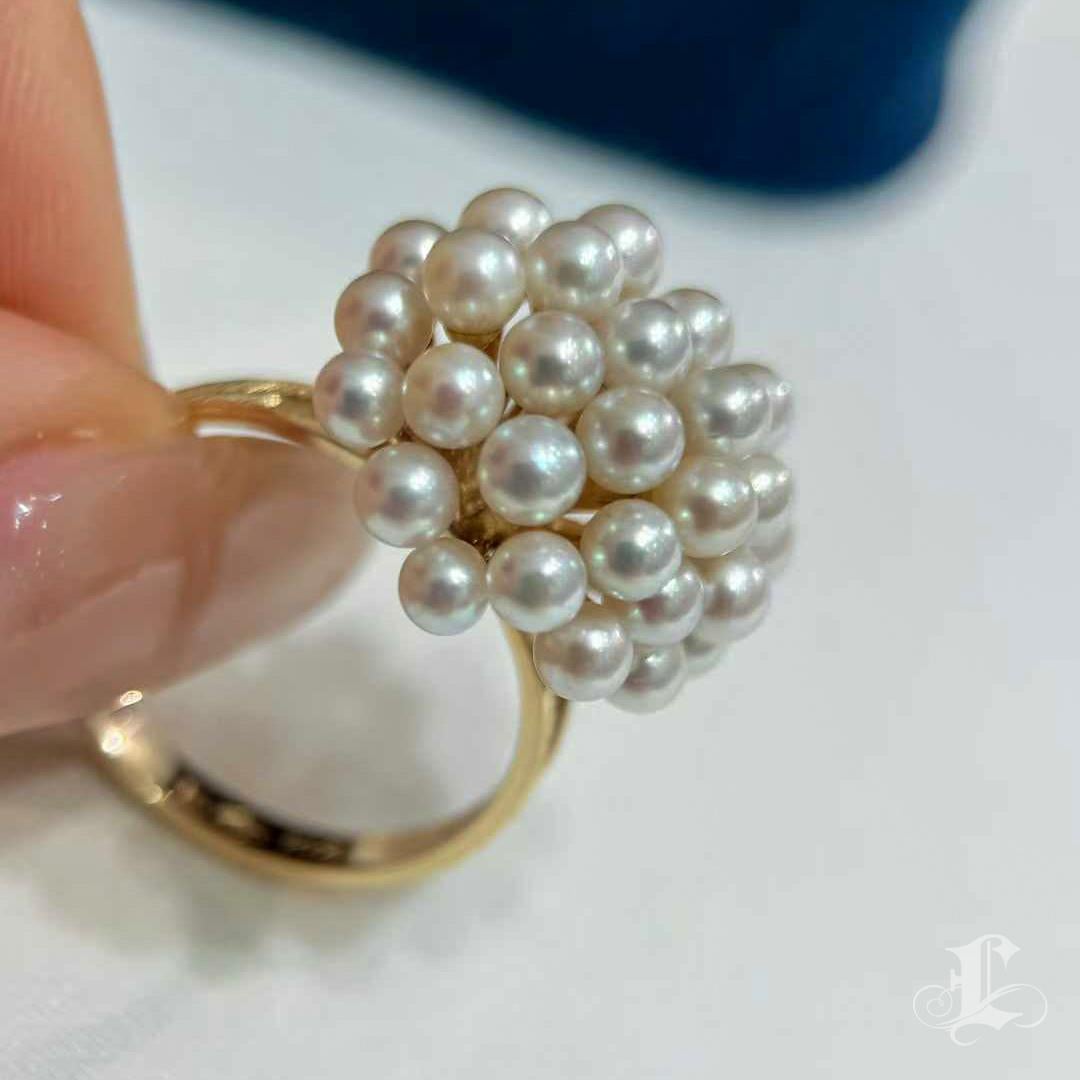 【Vine Symphony】Aurora Baby Akoya Pearl Bouquet Ring in 14k Gold For Sale 2