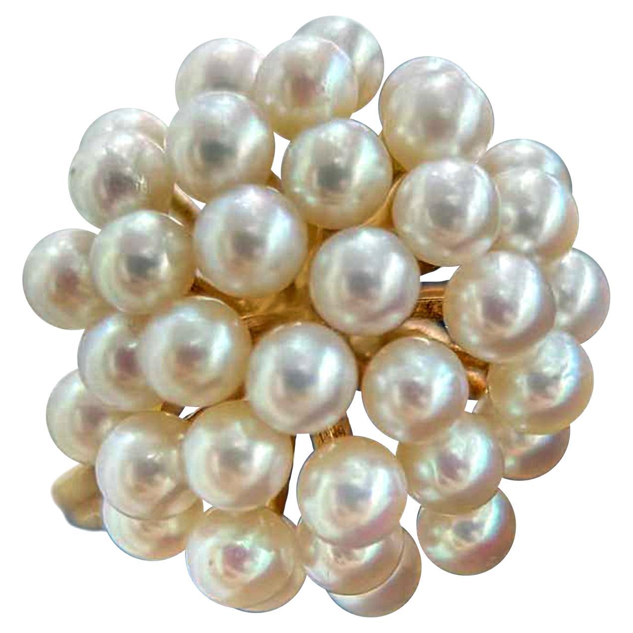 【Vine Symphony】Aurora Baby Akoya Pearl Bouquet Ring in 14k Gold