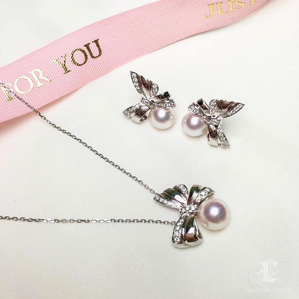 【Vine Symphony】Aurora Ribbon Akoya Pearl Diamond Set – Earrings & Pendant For Sale 5