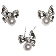 【Vine Symphony】Aurora Ribbon Akoya Pearl Diamond Set – Earrings & Pendant