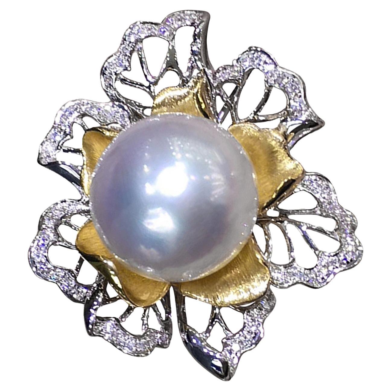 【Vine Symphony】Aurora South Sea Pearl Pendant in 18K White & Yellow Gold