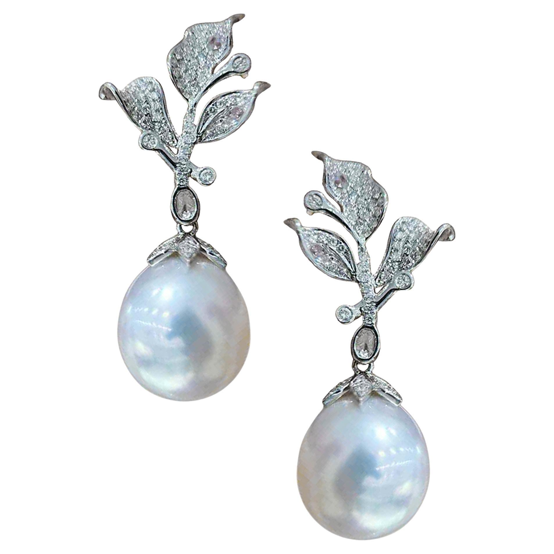 【Vine Symphony】Aurora Vineleaf Aurora 12–13mm South Sea Pearl Earrings