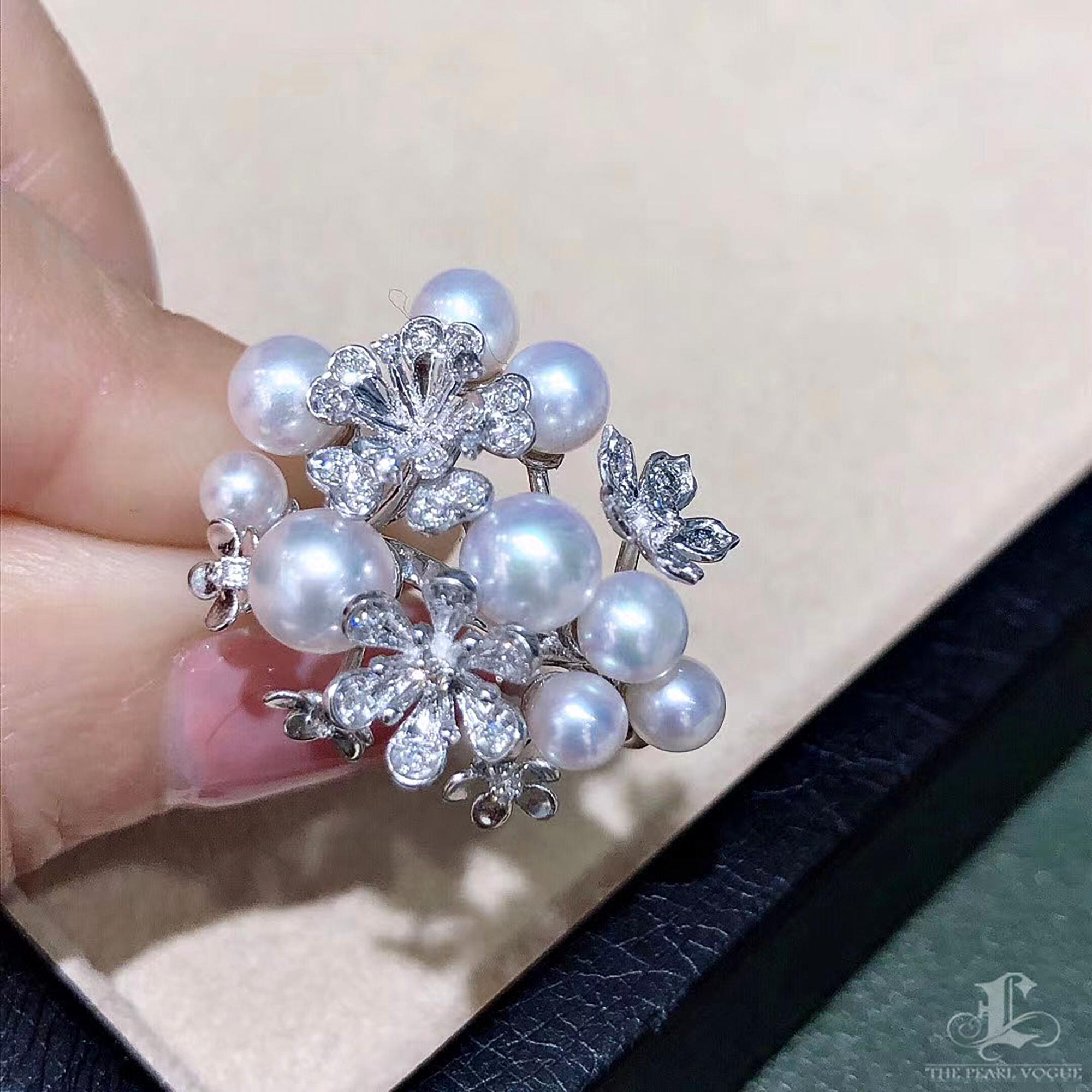 【Vine Symphony】Baby Akoya Perle & Diamant Floral Ring im Zustand „Neu“ im Angebot in New York, NY
