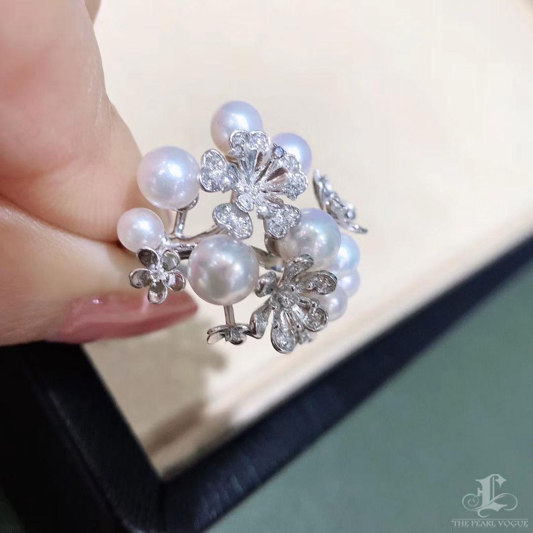【Vine Symphony】Baby Akoya Perle & Diamant Floral Ring Damen im Angebot