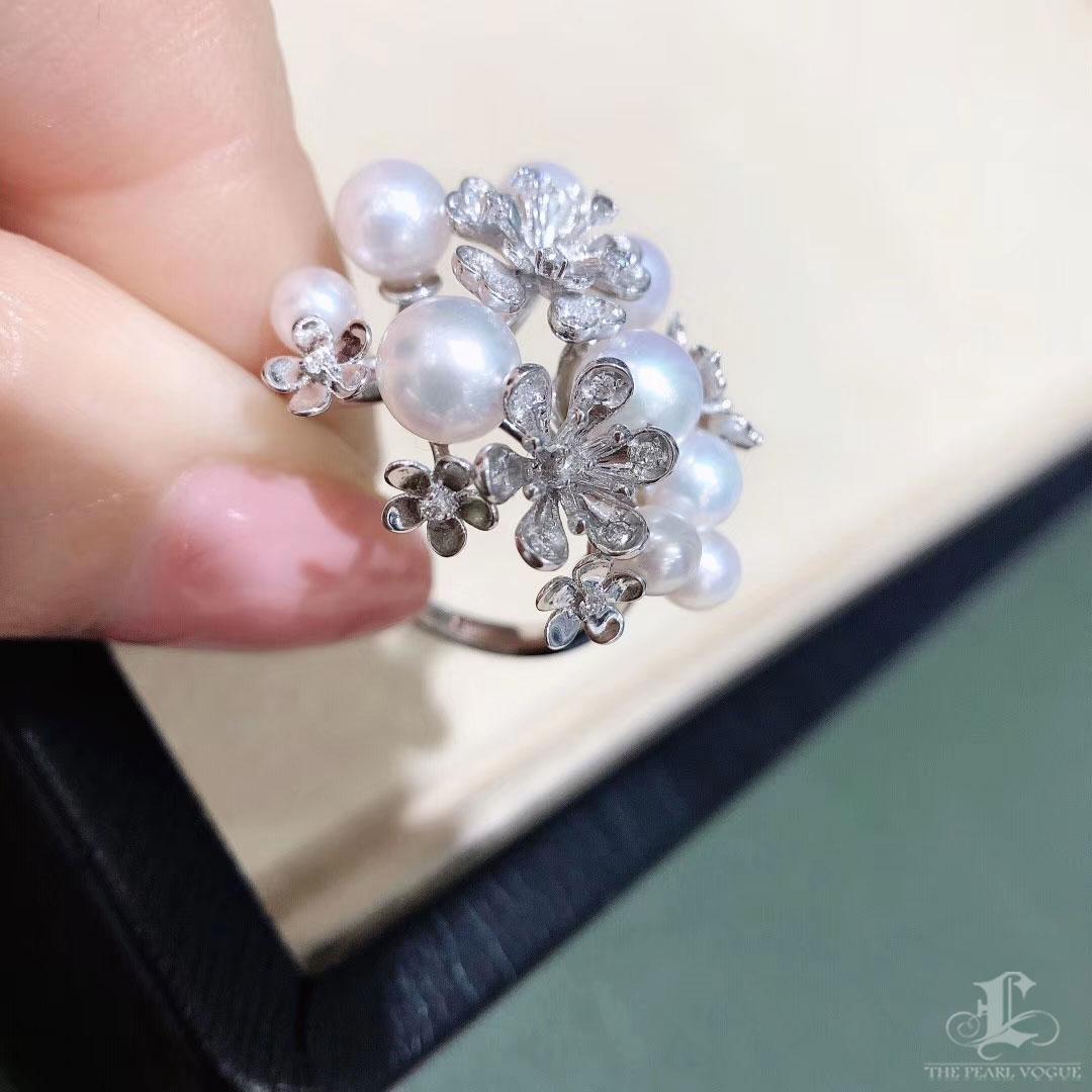 【Vine Symphony】Baby Akoya Perle & Diamant Floral Ring im Angebot 2