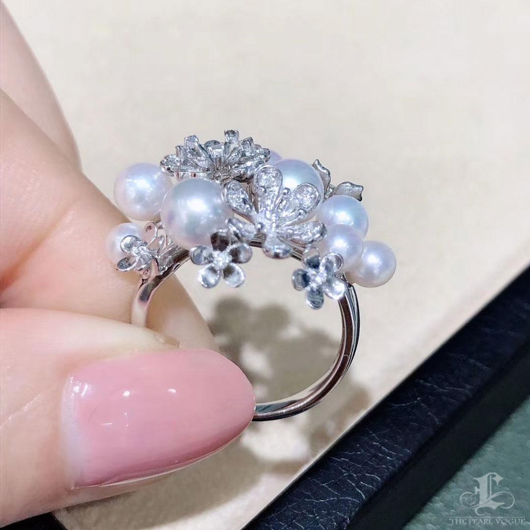 【Vine Symphony】Baby Akoya Perle & Diamant Floral Ring im Angebot 3