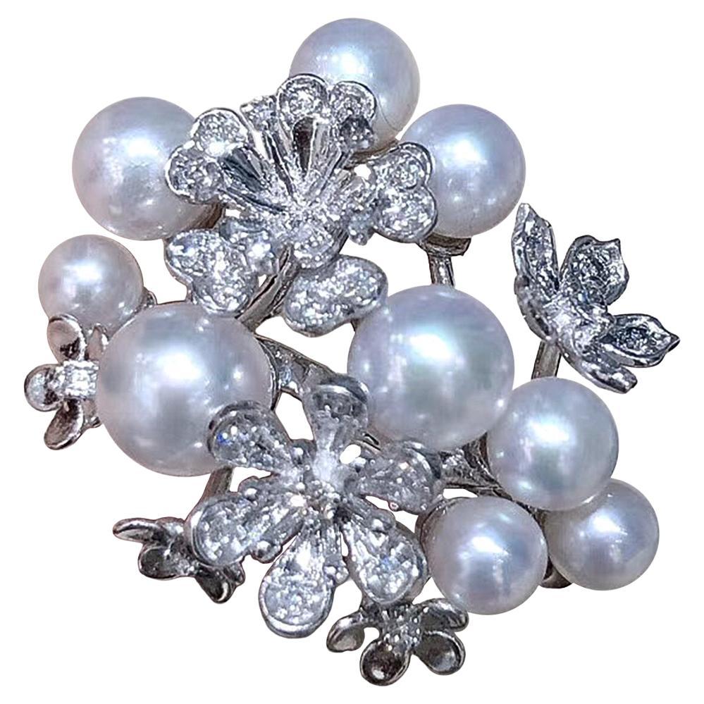 【Vine Symphony】Baby Akoya Pearl & Diamond Floral Ring