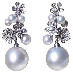 【Vine Symphony】Bloom Cluster Aurora South Sea Pearl Diamond Drop Earrings