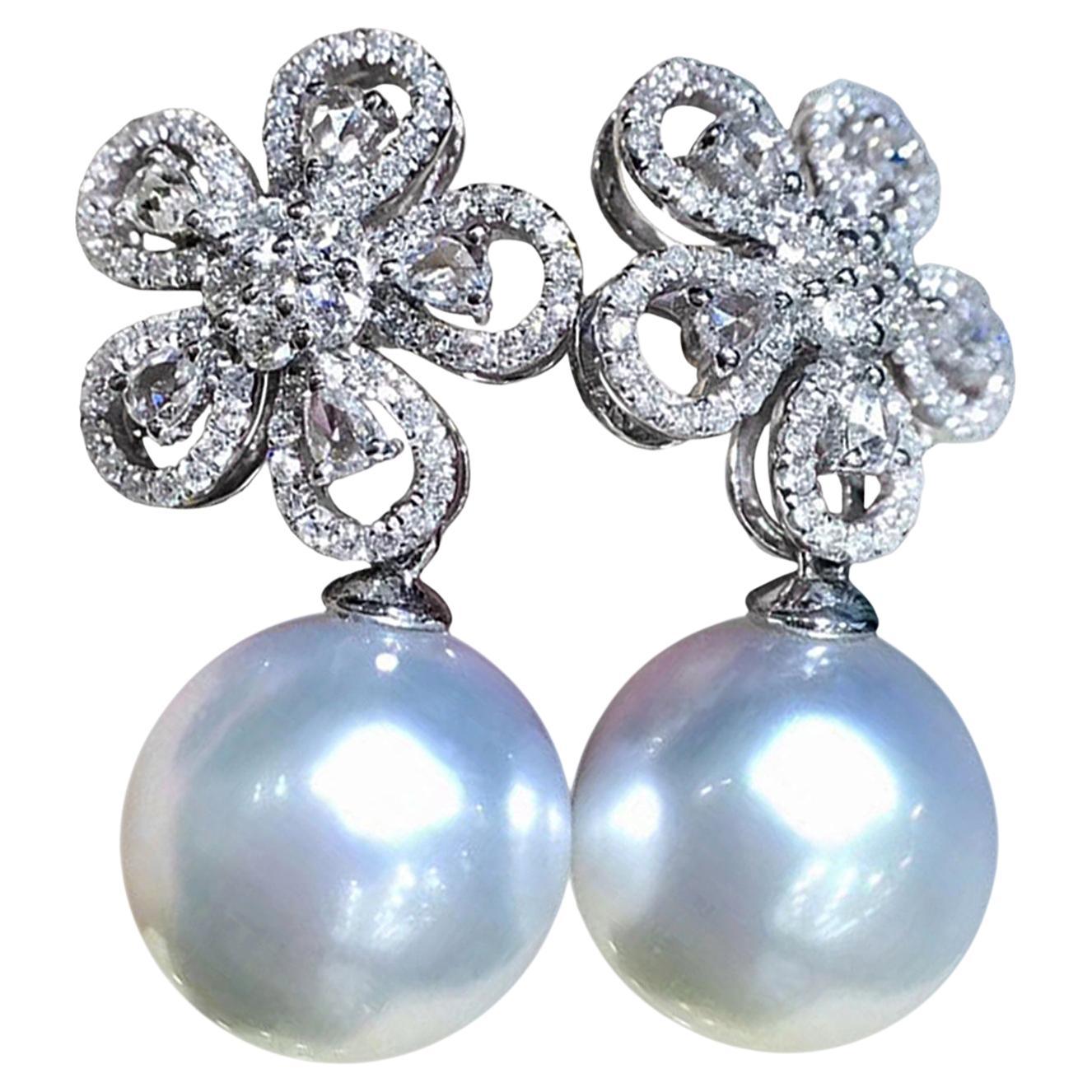 【Vine Symphony】Blossom Diamond Aurora South Sea Pearl Dress Earrings