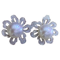 【Vine Symphony】Blossom Halo Aurora South Sea Pearl & Diamond Earrings