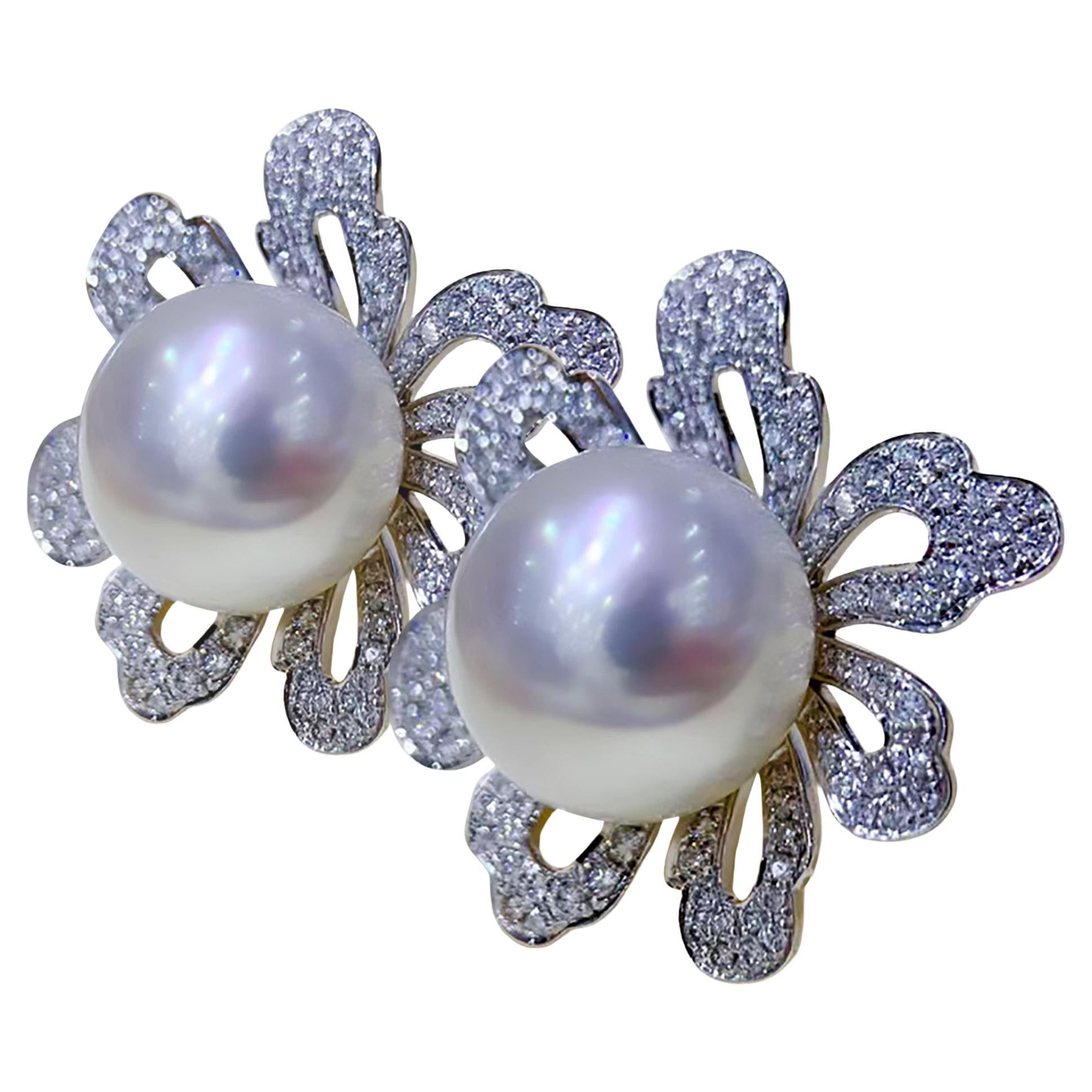 【Vine Symphony】Blossom Halo Aurora Südsee Perlen & Diamant Ohrringe im Angebot